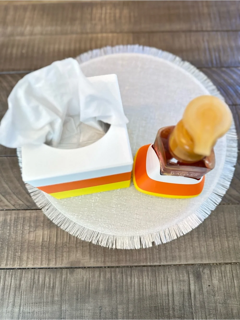 2 pc Set - Candy Corn Soap Holder and Tissue Box Cover for Bath & Body Works